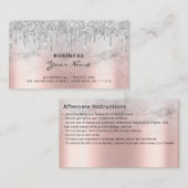 アフターケアの指示ピンクグリッタードリップスシルバー 名刺 (正面/裏面)