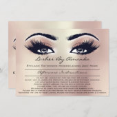 アフターケアの指示ピンクローズ金ゴールドピーチメイクアップ 招待状 (正面/裏面)