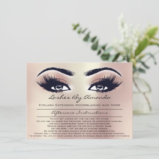 アフターケアの指示ピンクローズ金ゴールドピーチメイクアップ 招待状 (スタンド正面)