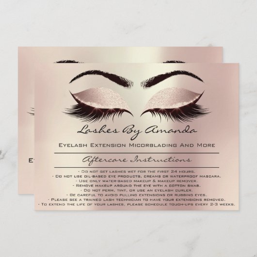 アフターケアの指示ピンクローズ金ゴールド赤面メイク 招待状 (正面/裏面)