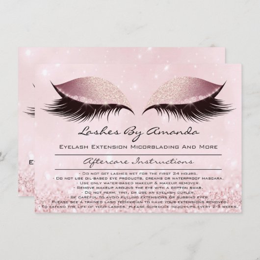 アフターケアの指示ピンク赤面ゴル赤面メイクアップ 招待状 (正面/裏面)