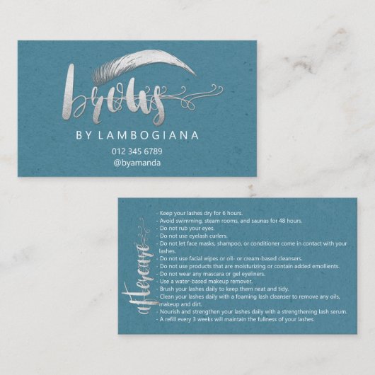 アフターケアの指示ブロウマイクロブレイディングブルーグレー 名刺 (正面/裏面)