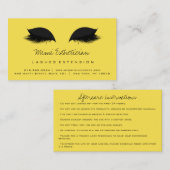 アフターケアの指示ラッシュエクステンション黒い黄色 名刺 (正面/裏面)