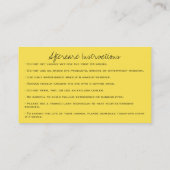 アフターケアの指示ラッシュエクステンション黒い黄色 名刺 (裏面)