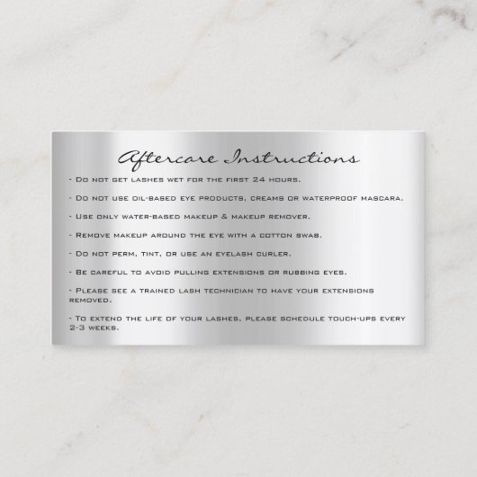 アフターケアの指示ラッシュシルバーグレーのドリップピンク 名刺 (裏面)