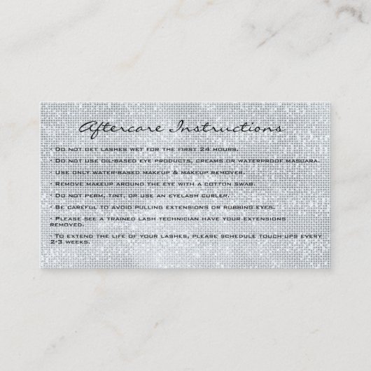 アフターケアの指示ラッシュスタジオスモーキーブルー 名刺 (裏面)