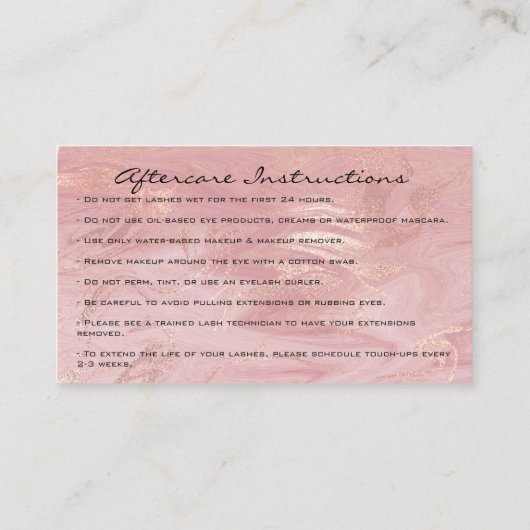アフターケアの指示ラッシュスタジオピンクマーブル 名刺 (裏面)