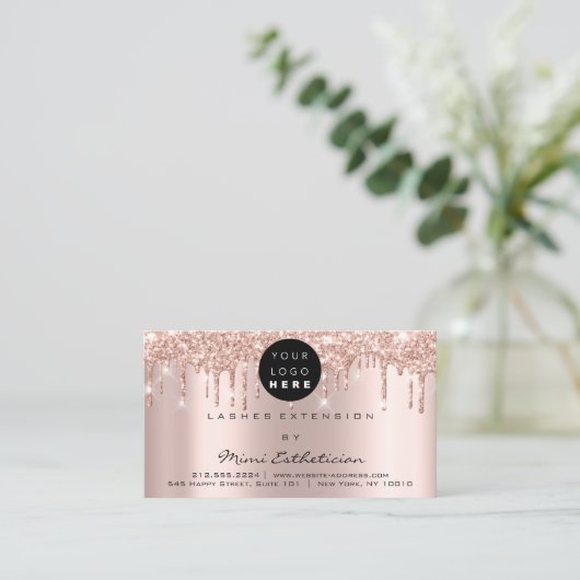 アフターケアの指示ラッシュバラ金ゴールドドリップロゴ 名刺 (スタンド正面)