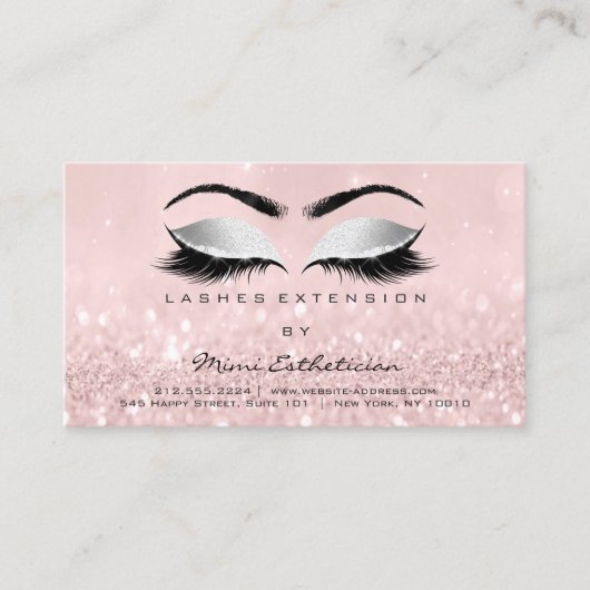 アフターケアの指示ラッシュピンクのグリッターグレー 名刺 (正面)