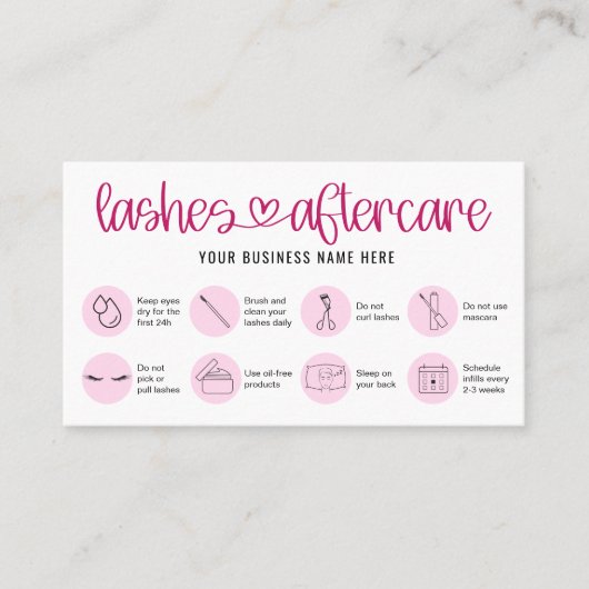 アフターケアの指示ラッシュピンクスクリプトロゴサロン 名刺 (正面)