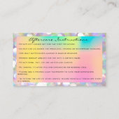 アフターケアの指示ラッシュピンクホログラフロゴ 名刺 (裏面)