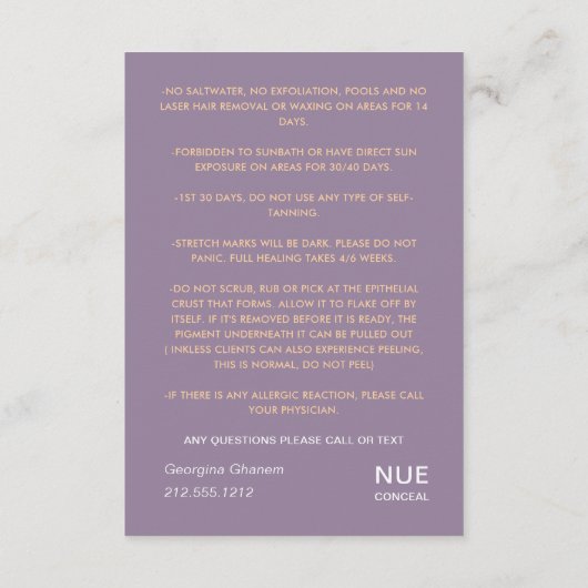 アフターケアの指示ロゴ女性体紫 アドバイスカード (裏面)