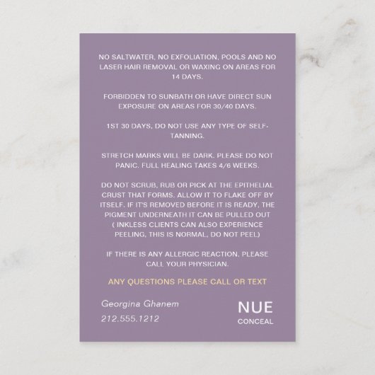 アフターケアの指示ロゴ女性体紫 アドバイスカード (裏面)