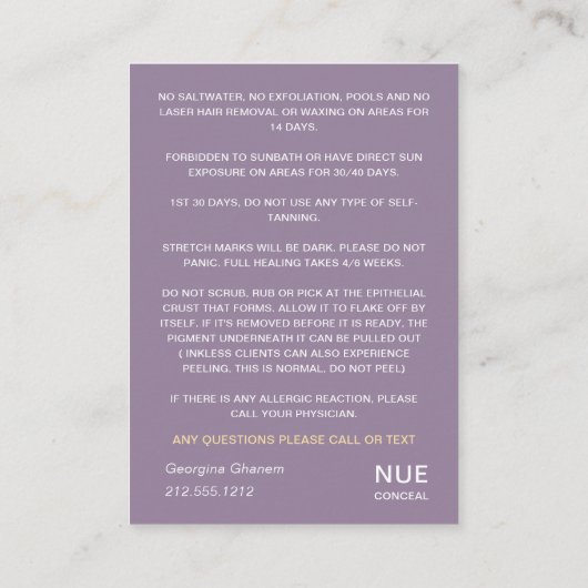 アフターケアの指示ロゴ女性体紫 名刺 (裏面)