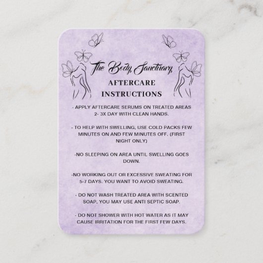 アフターケアの指示ロゴ女性体蝶 名刺 (正面)