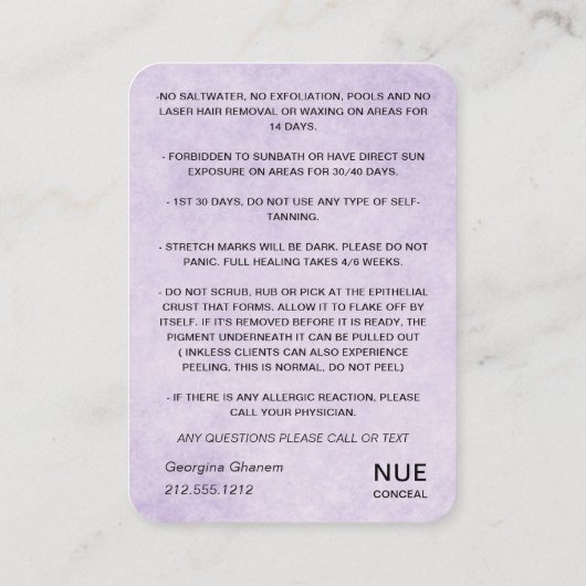 アフターケアの指示ロゴ女性体蝶 名刺 (裏面)