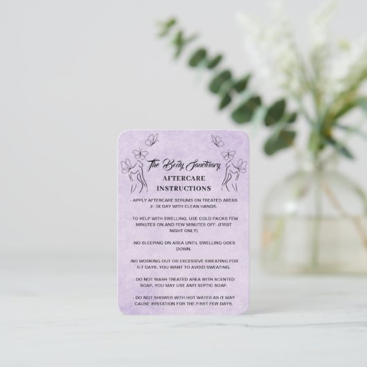 アフターケアの指示ロゴ女性体蝶 名刺 (スタンド正面)