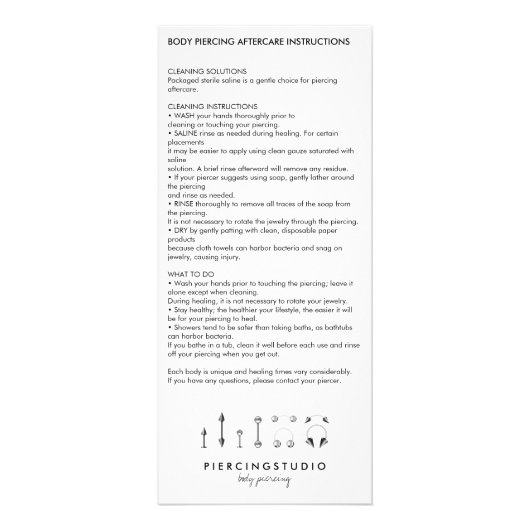 アフターケアの指示体ピアス澄ん ラックカード (正面)