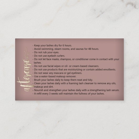 アフターケアの指示Brows Microblading金ゴールド・バス 名刺 (裏面)