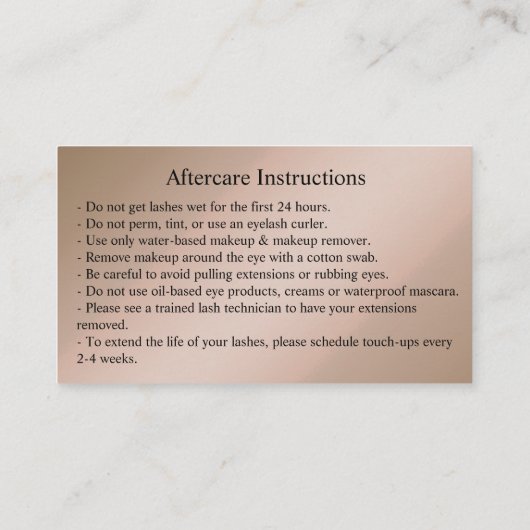 アフターケアの指示Lash金ゴールドドリップSpark 名刺 (裏面)
