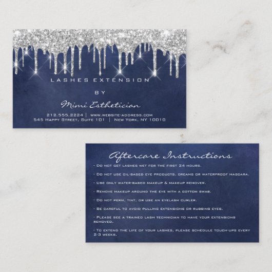 アフターケアの指示Lash Blue Navy Gray Drips 名刺 (正面/裏面)