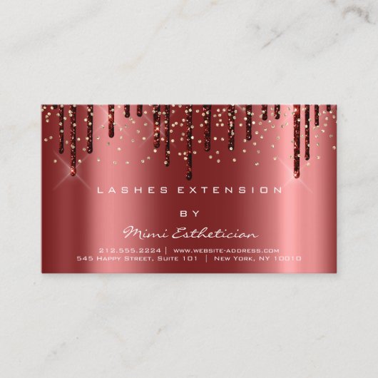 アフターケアの指示Lash Burgundyドリップ紙吹雪 名刺 (正面)
