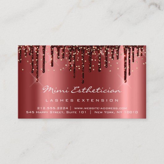 アフターケアの指示Lash Burgundy Drips金ゴールド 名刺 (正面)