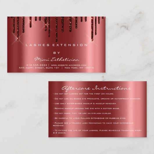 アフターケアの指示Lash Burgundy Drips Spark 名刺 (正面/裏面)