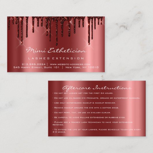 アフターケアの指示Lash Burgundy Drips VIP 名刺 (正面/裏面)