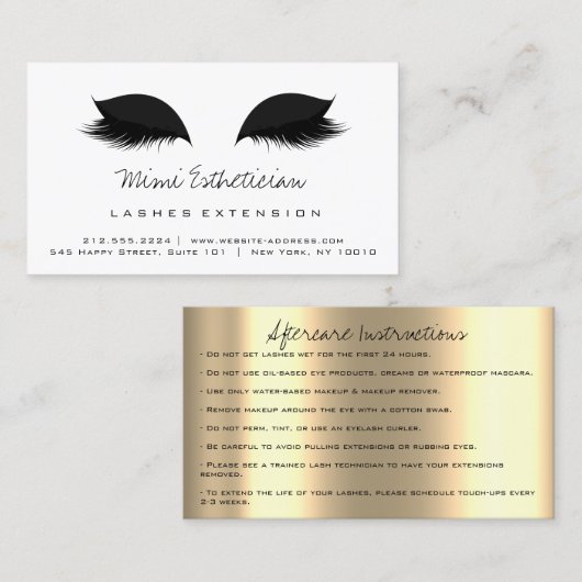 アフターケアの指示Lash Extensionブラック金ゴールド 名刺 (正面/裏面)