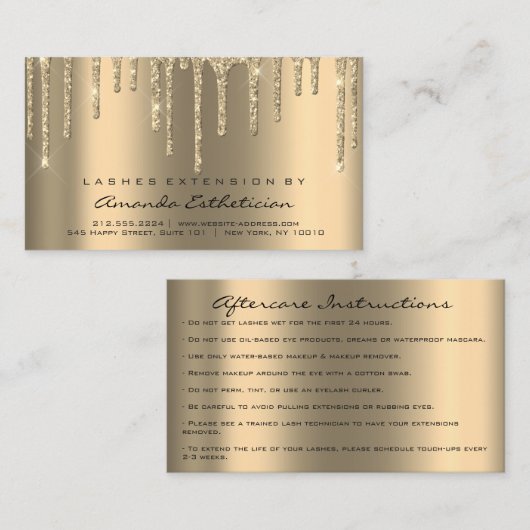 アフターケアの指示Lash Extension Dipsグリッター 名刺 (正面/裏面)