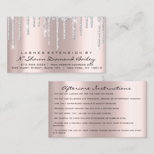 アフターケアの指示Lash Extension Gray Drips 名刺 (正面/裏面)