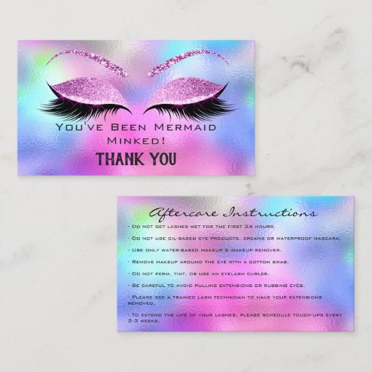 アフターケア指示まつ毛ピンクホログラフィック 名刺 (正面/裏面)