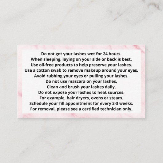 アフターケア指示カードを点滅 名刺 (裏面)