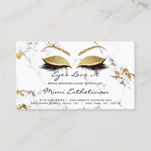 アフターケア指示ラッシュエクステンション金ゴールド大理石 名刺 (正面)