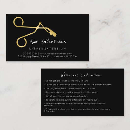 アフターケア指示ラッシュカーブ金ゴールドブラック 名刺 (正面/裏面)