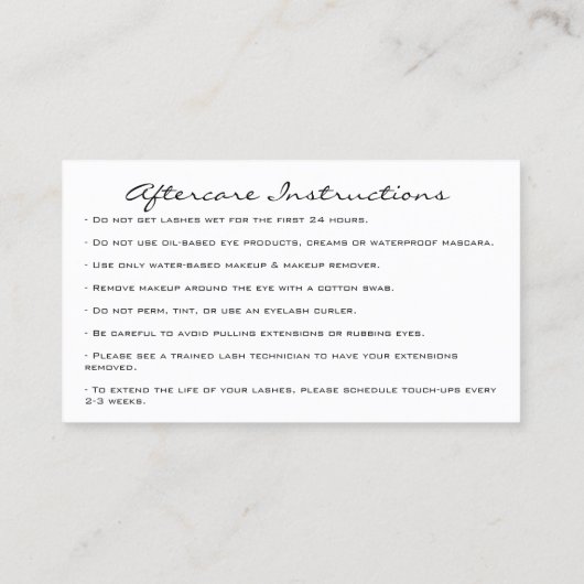 アフターケア指示ラッシュバラホワイトドリップVIP 名刺 (裏面)