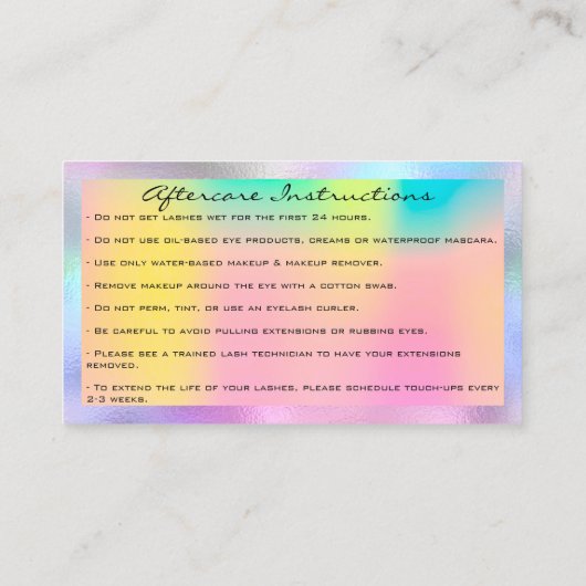 アフターケア指示ラッシュバラ自筆証書 名刺 (裏面)