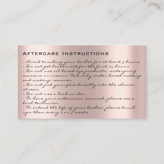 アフターケア指示ラッシュバラ金ゴールドドリップスパーク 名刺 (裏面)