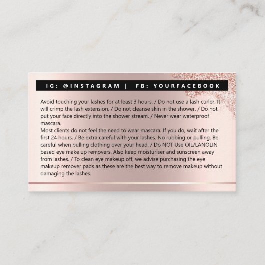 アフターケア指示ラッシュバラ金ゴールドドリップスパーク 名刺 (裏面)