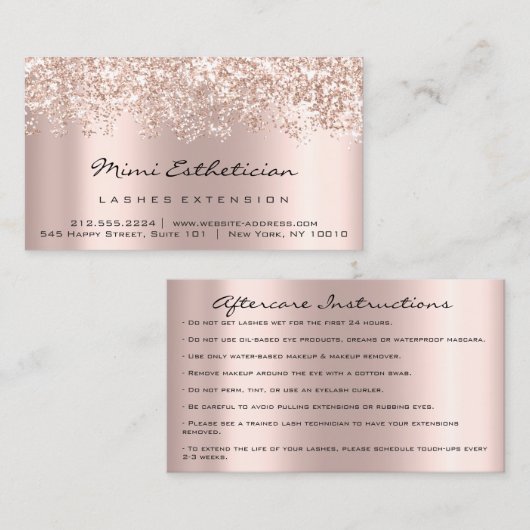 アフターケア指示ラッシュバラ金ゴールド砂赤面 名刺 (正面/裏面)