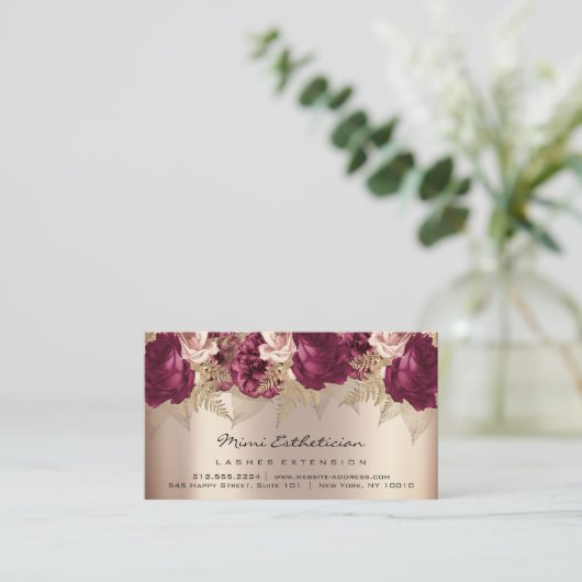 アフターケア指示ラッシュバラ金ゴールド花模様スパ 名刺 (スタンド正面)