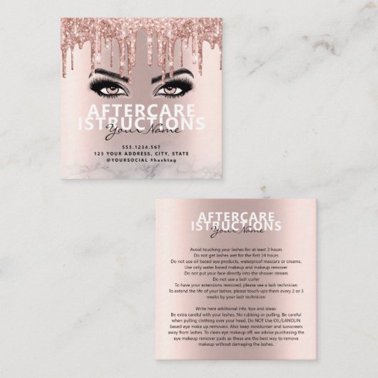 アフターケア指示ラッシュラッシュラージ文字宇宙 スクエア名刺 (正面/裏面)