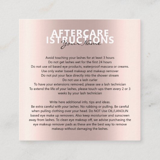 アフターケア指示ラッシュラッシュラージ文字宇宙 スクエア名刺 (裏面)