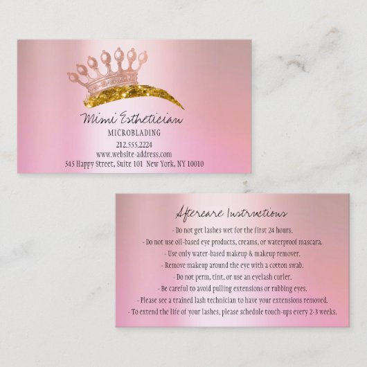 アフターケア指示眉クラウンバラピンク金ゴールド 名刺 (正面/裏面)