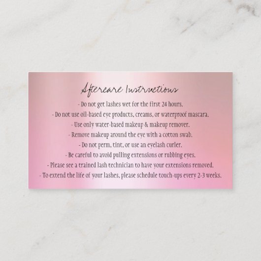 アフターケア指示眉クラウンバラピンク金ゴールド 名刺 (裏面)