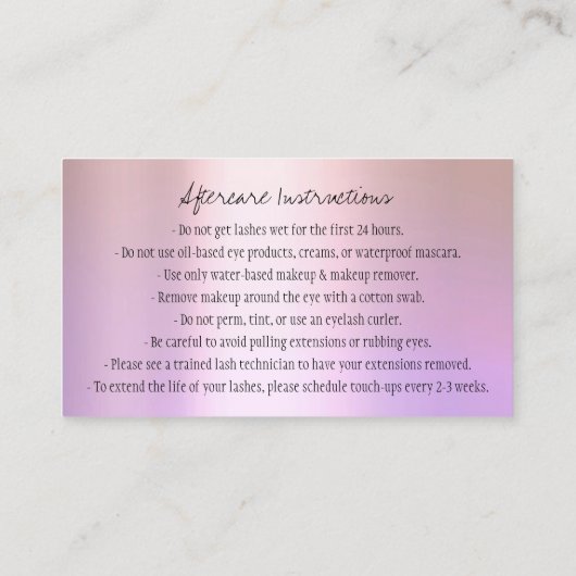 アフターケア指示眉毛クラウンバラ紫 名刺 (裏面)
