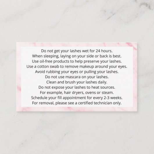 アフターケア気にの指示まつげエクステンション 名刺 (裏面)