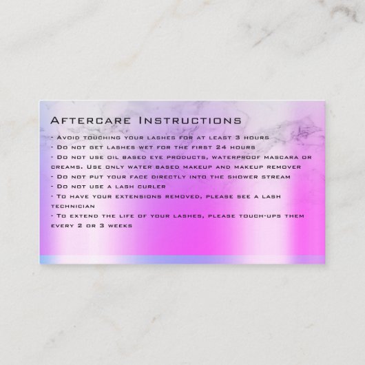 アフターケア説明書パープル光沢グリッタードリップ 名刺 (裏面)