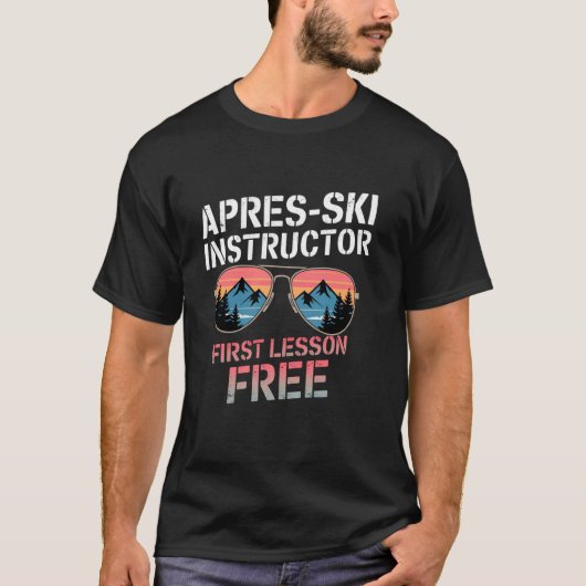 アフタースキーインストラクターの最初のレッスンは無料 Tシャツ (正面)
